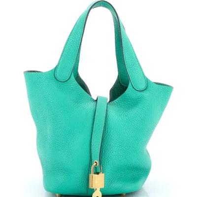 Pre-owned Hermes  Hermes Picotin Lock Bag Clemence Pm In Green