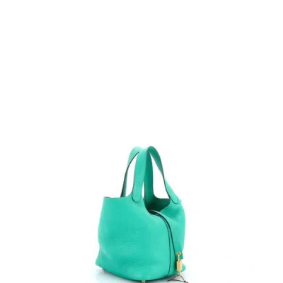 Pre-owned Hermes  Hermes Picotin Lock Bag Clemence Pm In Green