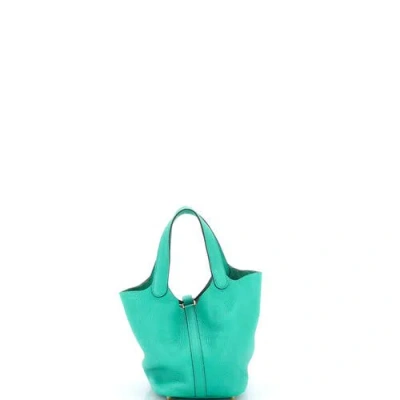 Pre-owned Hermes  Hermes Picotin Lock Bag Clemence Pm In Green