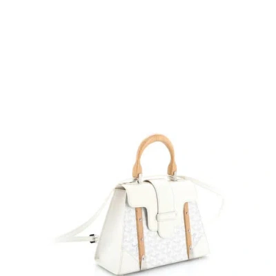 Pre-owned Goyard  Goyard Saigon Top Handle Bag Coated Canvas With Leather Pm In White
