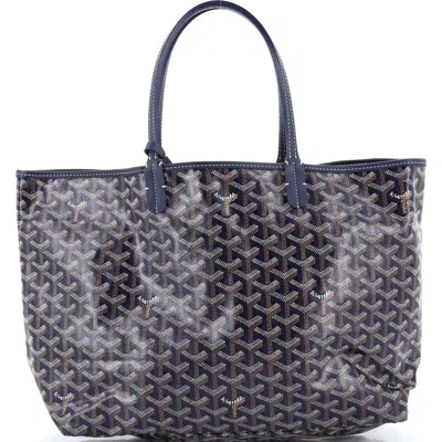 Pre-owned Goyard  Goyard Saint Louis Tote Coated Canvas Pm In Blue