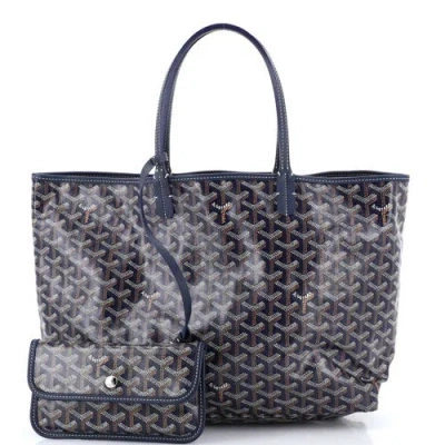 Pre-owned Goyard  Goyard Saint Louis Tote Coated Canvas Pm In Blue