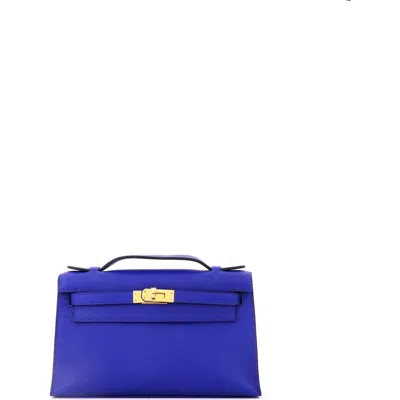Pre-owned Hermes  Hermes Kelly Pochette Swift In Blue