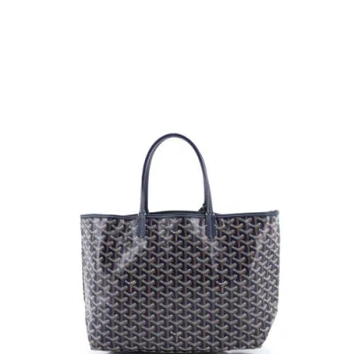 Pre-owned Goyard  Goyard Saint Louis Tote Coated Canvas Pm In Blue