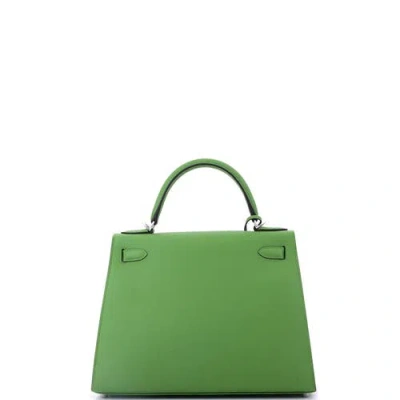 Pre-owned Hermes  Hermes Kelly Handbag Green Epsom With Palladium Hardware 28 In Green