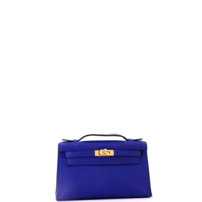 Pre-owned Hermes  Hermes Kelly Pochette Swift In Blue