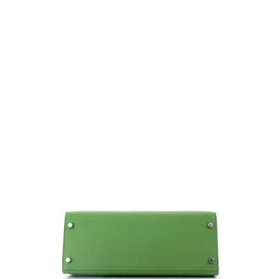 Pre-owned Hermes  Hermes Kelly Handbag Green Epsom With Palladium Hardware 28 In Green