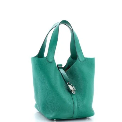 Pre-owned Hermes  Hermes Picotin Lock Bag Clemence Mm In Green