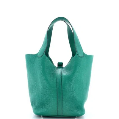 Pre-owned Hermes  Hermes Picotin Lock Bag Clemence Mm In Green