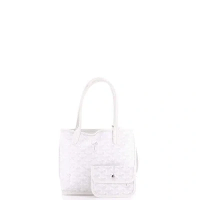 Pre-owned Goyard  Goyard Anjou Reversible Tote Coated Canvas Mini In White