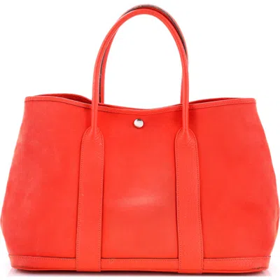 Pre-owned Hermes  Hermes Garden Party Tote Toile And Leather 36 In Red