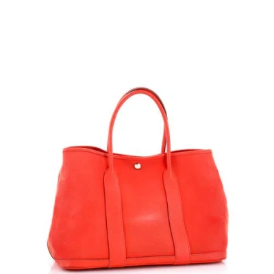 Pre-owned Hermes  Hermes Garden Party Tote Toile And Leather 36 In Red