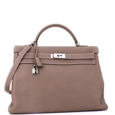 Pre-owned Hermes  Hermes Kelly Handbag Grey Togo With Palladium Hardware 40 In Brown