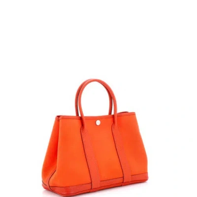 Pre-owned Hermes  Hermes Garden Party Tote Toile And Leather 30 In Orange