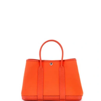 Pre-owned Hermes  Hermes Garden Party Tote Toile And Leather 30 In Orange