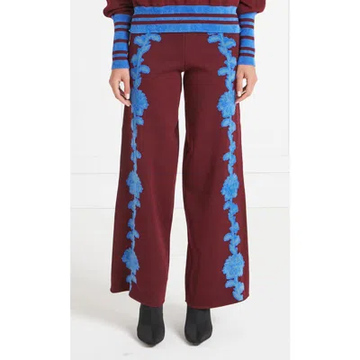 Temperley London Floral Knit Trousers In Burgundy