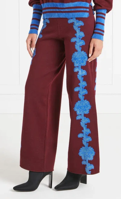 Temperley London Floral Knit Trousers In Burgundy