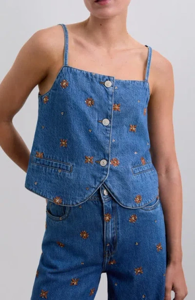 Scalpers Embflower Vest In Blue
