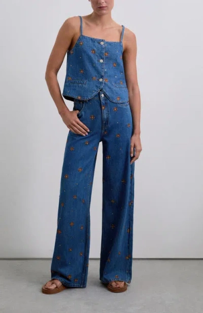 Scalpers Embflower Vest In Blue