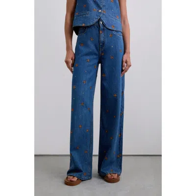 Scalpers Embflower Denim Pant In Blue