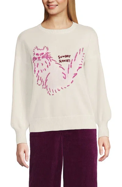 Lands' End Drifter Jersey Crewneck Sweater In White