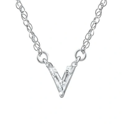 Bliss Diamond Diamond "v" Initial Pendant 18" Necklace 14k Gold Lab Grown In Metallic