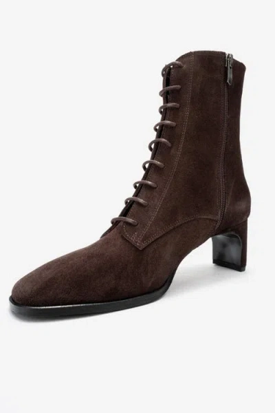 Forever & Always Shoes Sudy Leather Lace Up Boot In Brown