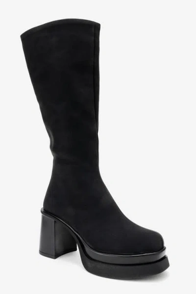 Prologue Shoes Carm Nubuck Platform Mid Calf Boot In Black