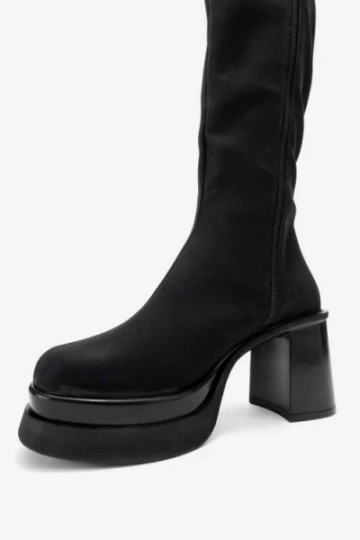 Prologue Shoes Carm Nubuck Platform Mid Calf Boot In Black