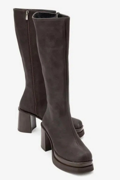 Prologue Shoes Carm Nubuck Platform Mid Calf Boot In Brown