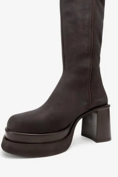 Prologue Shoes Carm Nubuck Platform Mid Calf Boot In Brown