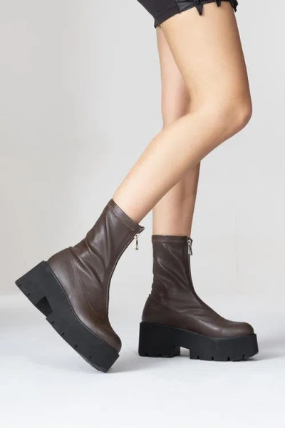 Prologue Shoes Ovil Platform Zip Boot In Brown