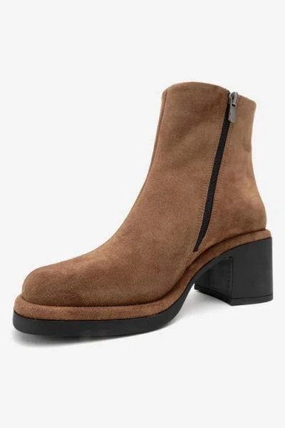 Forever & Always Shoes Junae Leather Block Heel Boot In Brown