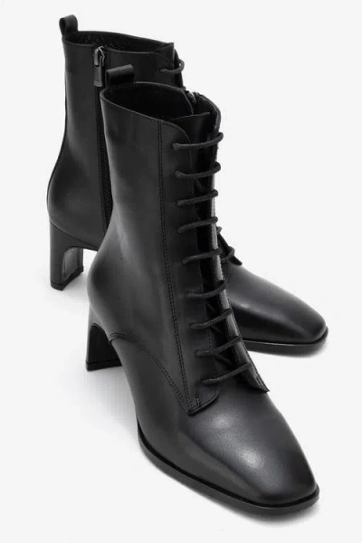 Forever & Always Shoes Sudy Leather Lace Up Boot In Black