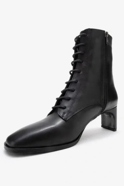 Forever & Always Shoes Sudy Leather Lace Up Boot In Black