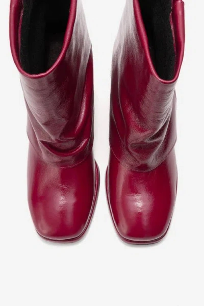 Forever & Always Shoes Lore Leather Block Heel Boot In Burgundy
