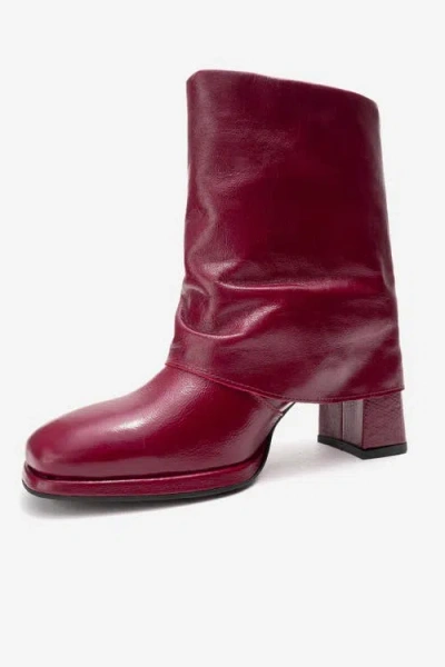 Forever & Always Shoes Lore Leather Block Heel Boot In Burgundy