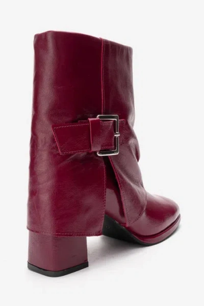 Forever & Always Shoes Lore Leather Block Heel Boot In Burgundy