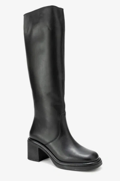 Forever & Always Shoes Fros Leather Knee High Boot In Black