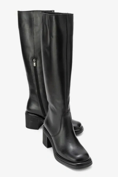 Forever & Always Shoes Fros Leather Knee High Boot In Black