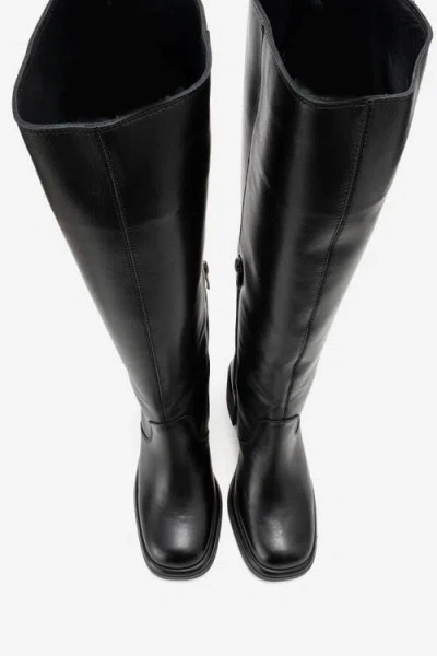 Forever & Always Shoes Fros Leather Knee High Boot In Black