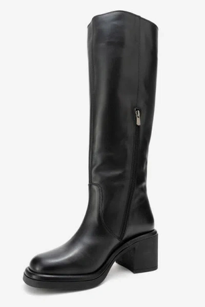 Forever & Always Shoes Fros Leather Knee High Boot In Black