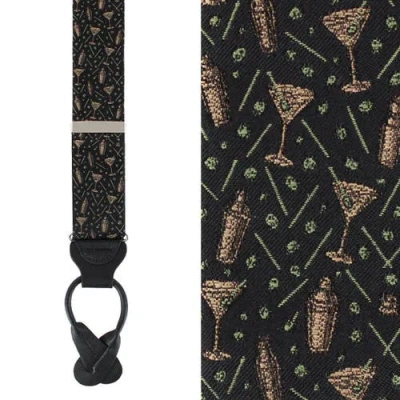 Trafalgar Happy Hour Martini Fun Novelty Silk Button End Suspenders In Black