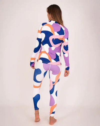 Oosc Blue White Pink Purple Base Layer Top In Multi