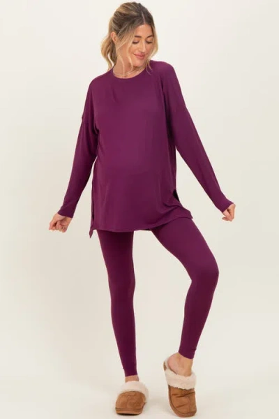Pinkblush Brushed Knit Oversized Top And Legging Set In Purple