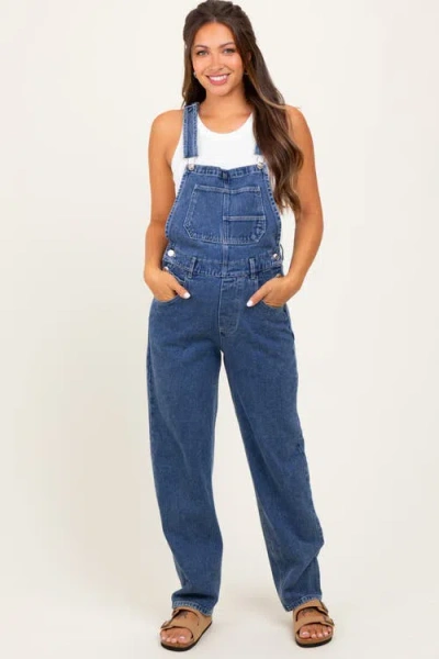 Pinkblush Blue Wash Rolled Cuff Denim Overalls In Blue