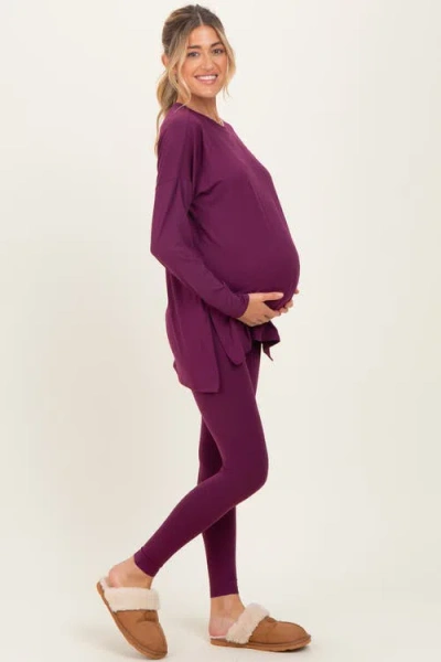 Pinkblush Brushed Knit Oversized Top And Legging Set In Purple