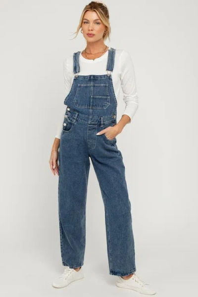 Pinkblush Blue Wash Rolled Cuff Denim Overalls In Blue