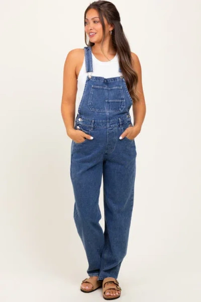 Pinkblush Blue Wash Rolled Cuff Denim Overalls In Blue