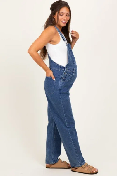 Pinkblush Blue Wash Rolled Cuff Denim Overalls In Blue